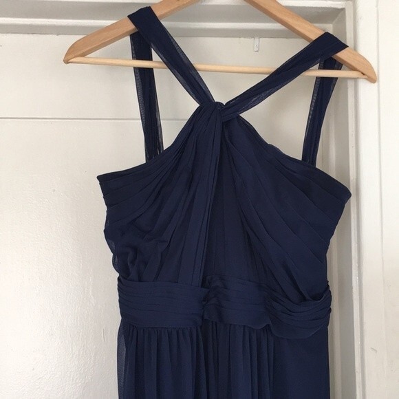 David’s Bridal Crisscross High Neck Mesh Bridesmaid Dress Marine Y Neck size 6 - Picture 5 of 9
